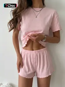 2-Piece Summer Pajama Set, Heart Pattern, Short Sleeve, Loose-Fit, Breathable, Casual Style, Ideal for Home, Beach, Outdoor Activities