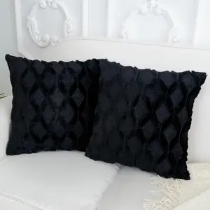 Black Throw Pillow Covers 20x20 Set  2 Decorative Farmhouse Couch Throw Pillows Boho Shells Cute St Plush  Winter Pillowcases for Bedroom Living Room Sa