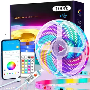 LED Lights 100ft USB-, Music Sync RGB LED Strip Lights for Bedroom/TV Backlight/Gaming Lighting, Color Changing  Led Lights IR Remote&App Control