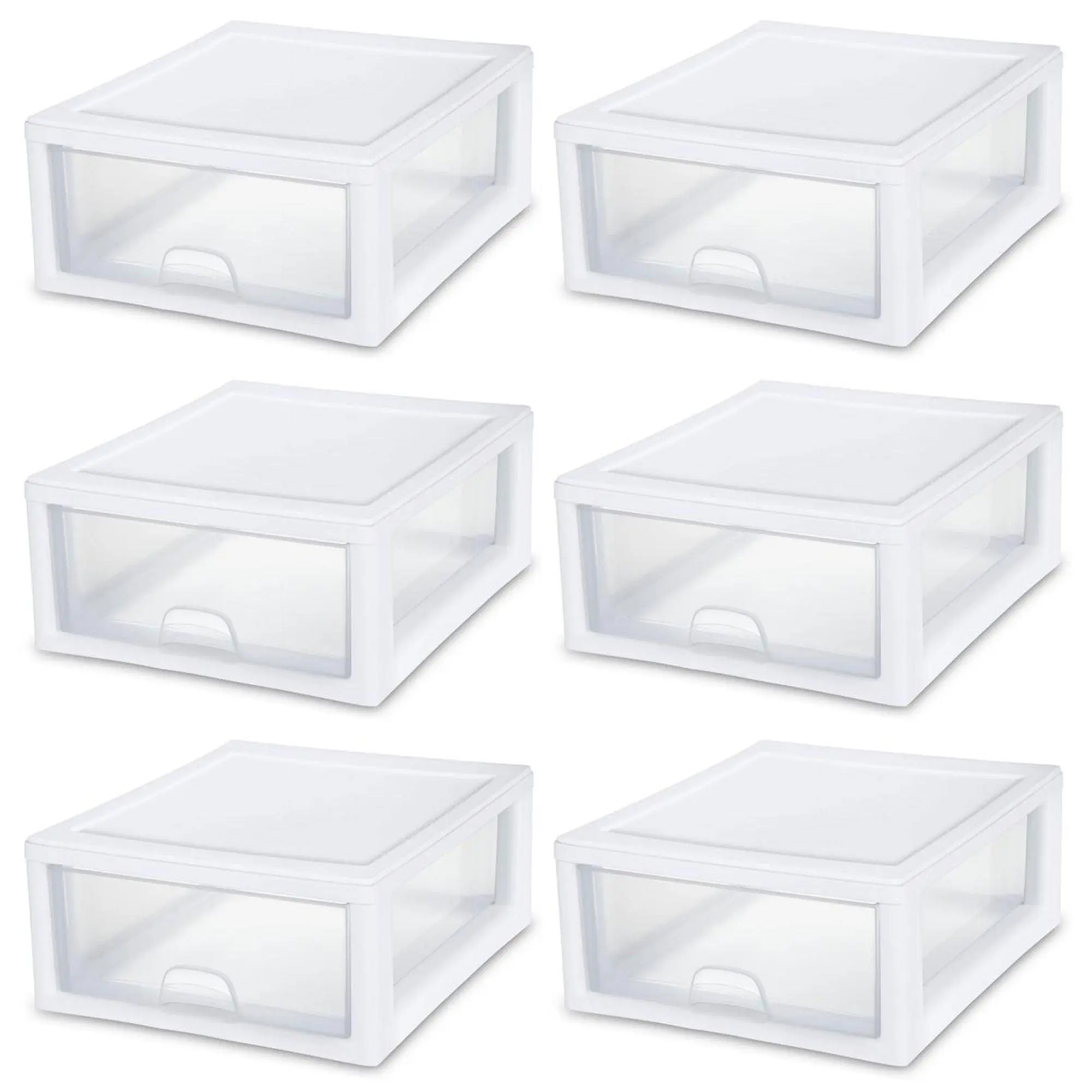 Sterilite 16 Quart Clear Plastic Stacking Storage Drawer Container Box (6 Pack) Organiser Shelf