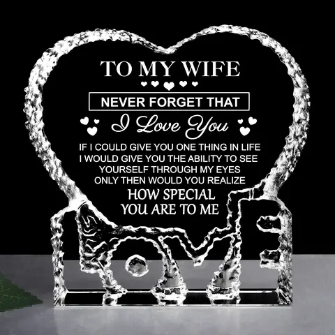 Crystal Keepsake Gift for Wife - Engraved Romantic Love Plaque, K9 Crystal Decorative Plaque with Gift Box, Cleaning Cloth & Card - Anniversary Birthday Mother's Day Decor for Bedroom & Office