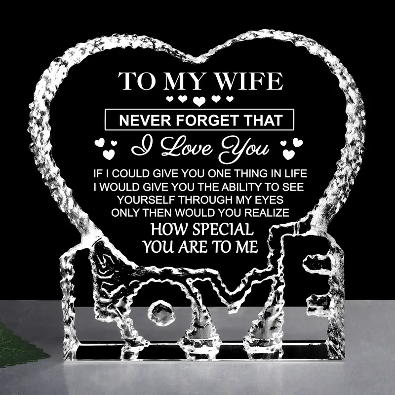 Crystal Keepsake Gift for Wife - Engraved Romantic Love Plaque, K9 Crystal Decorative Plaque with Gift Box, Cleaning Cloth & Card - Anniversary Birthday Mother's Day Decor for Bedroom & Office