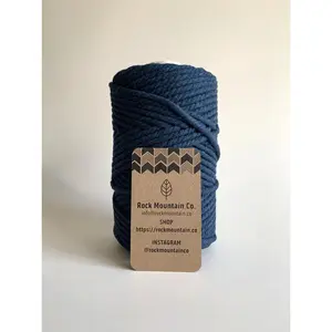 5mm 3 Ply Macrame Cord 3 Strand Twisted Cotton Craft Rope - Navy/Dark Blue Fiber Art String