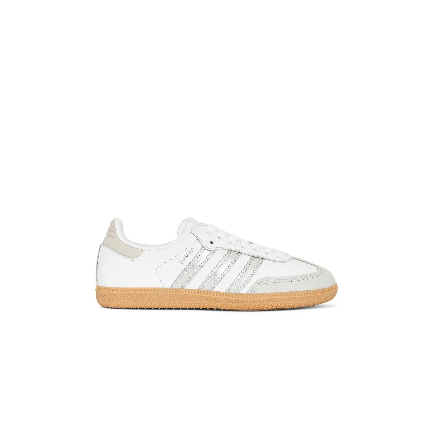 adidas Originals Samba OG in Cloud White, Silver Metallic, & Grey One adidas Originals Samba OG in Cloud White, Silver Metallic, & Grey One