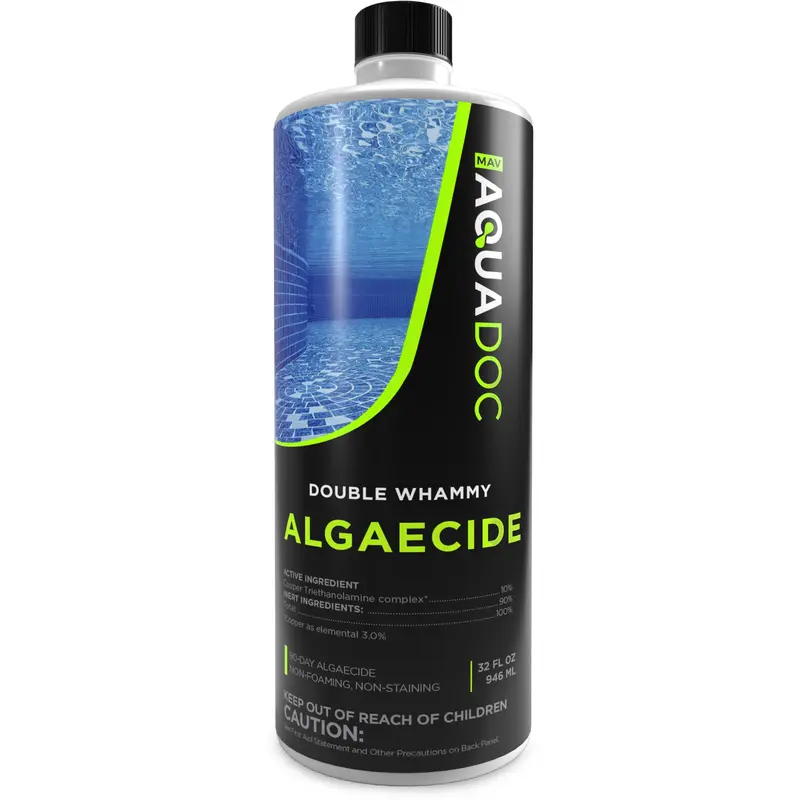 AquaDoc Double Whammy Copper Base Pool Algaecide, 32 oz (946 ml) - No Foam Dosing Solution for Inground & Above Ground Pools, Controls Algae, Reduces Chemicals, Prevents Stains, 90-Day Guarantee, Long-Lasting Results