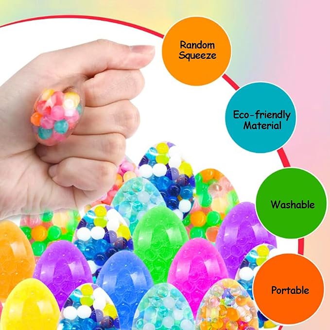 12Pcs Easter Egg Stress Balls – Easter Basket Stuffers & Fillers, Easter Egg Hunt Fidgets, Squishy Squeeze Balls for Kids & Adults, Party Favors & Classroom Prizes