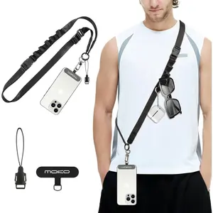 MoKo Universal Phone Lanyard - Adjustable Nylon Crossbody Strap with Detachable Patch Hands-Free for iPhone & Most Smartphones - Black - Army Green