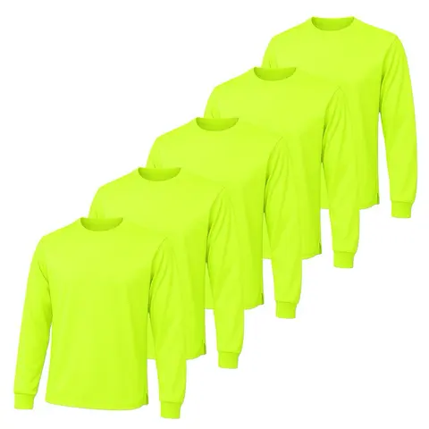 5 PACK SHIRTS - Hi Visibility Long Sleeve Shirt, Ultra-Lightweight Polyester Birdeye Fabric for Quick Dry