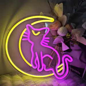 Exquisite Magic Cat Moon Anime Neon Sign, Home Decor Light, Ambient Glow Wall Art, Pink Warm White Mood Light, Teens’ Indoor Birthday Gift summerwins