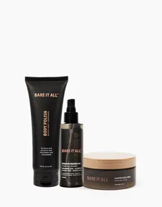 Bare It All Skin KP Smoothing Kit - 3-Piece Keratosis Pilaris Treatment Set - Body Polish 200ml, Exfoliating Mist 160ml & Whipped Créme 180g - Glycolic Acid, Niacinamide & Caffeine - Clears KP, Bumps & Ingrown Hairs - Vegan - For Women