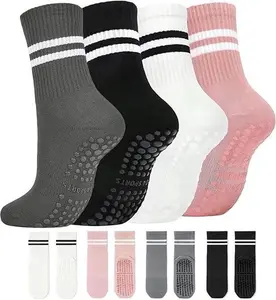 Women's Yoga Socks Non-Slip Dot Grip Indoor Mid-Calf Outdoor Casual Double Stripe Sports Crew Socks for Yoga Pilates Fitness
