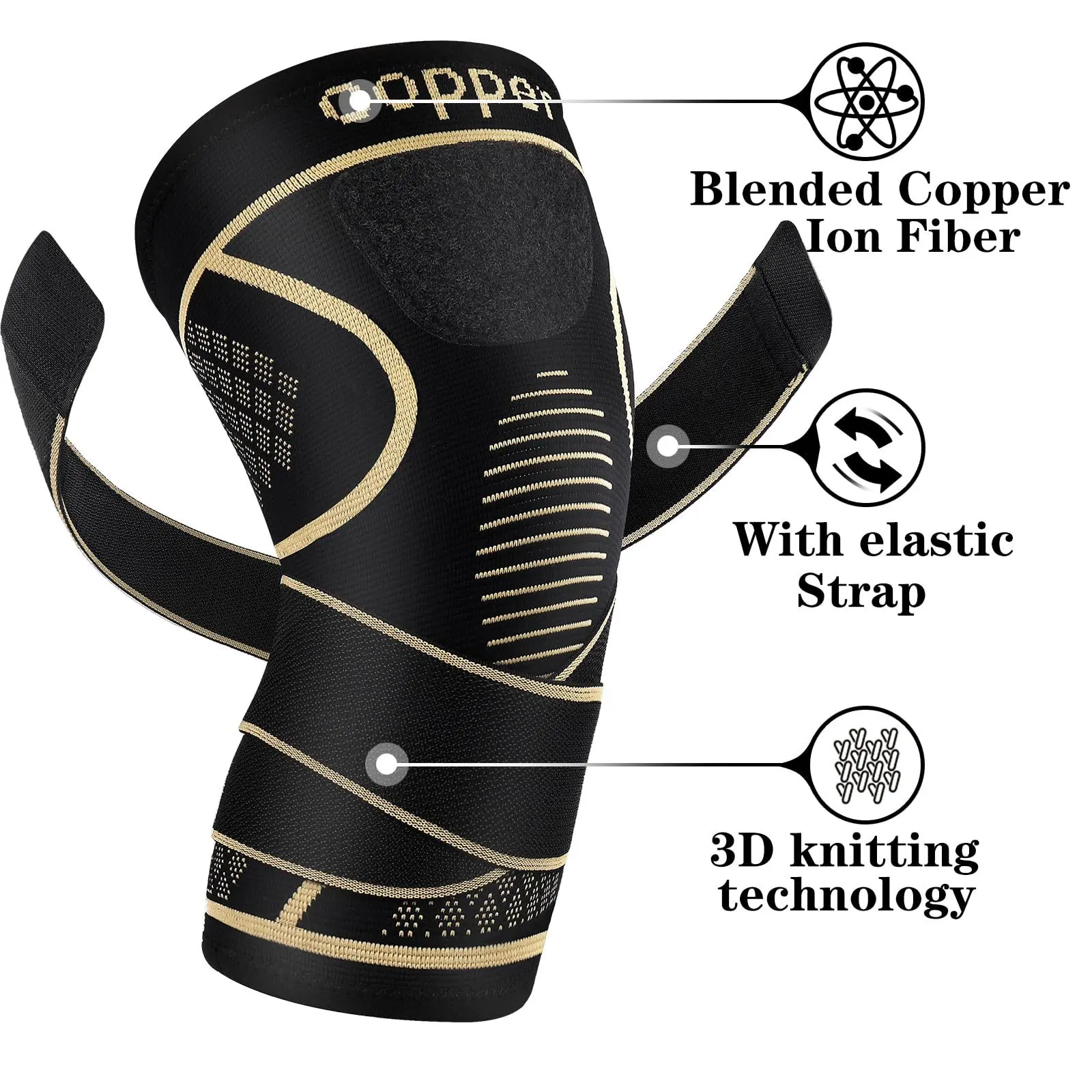 Copper-Infused Knee Brace, Unisex Ring Shape Compression Support for Athletes, Joint Relief & Shock Buffering - Adjustable, Breathable Snug Fit, Better Blood Circulation, Copper Ion