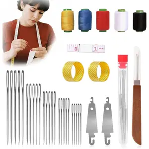 Sewing Tool Set, Big Eye Steel Sewing  Kit, Threader and  Repair Kit Stainless Steel  for Hand Sewing (37PCS)