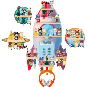 [Summer Special]for Toniebox 2/1 Tonie Shelf Wall Mounted Set of 4,Tonies Figures Tonies Storage,Magnetic Wooden Floating Shelves Compatible with Tonie Box Player Character for Children Room