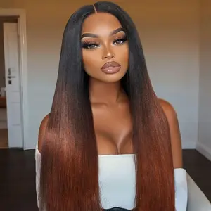 【LIVE SALE】Nadula Yaki Straight V Part Wigs Ombre Reddish Brown with Dark Roots Upgrade Invisi Drawstring Human Hair Wigs TikTokShopSpringGlowUp Greenish