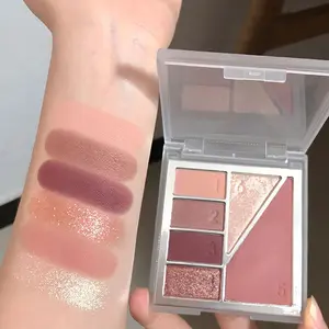 6-color Long-lasting Matte Shimmer Eyeshadow Palette, Blush Contour Palette with Smooth Powder, Gentle Color for Girls Women Dresser for Daily Make-up