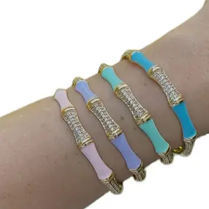 Color Adjustable Bangle with Stones - Elegant Design in Pastel Colors and Gold Accents