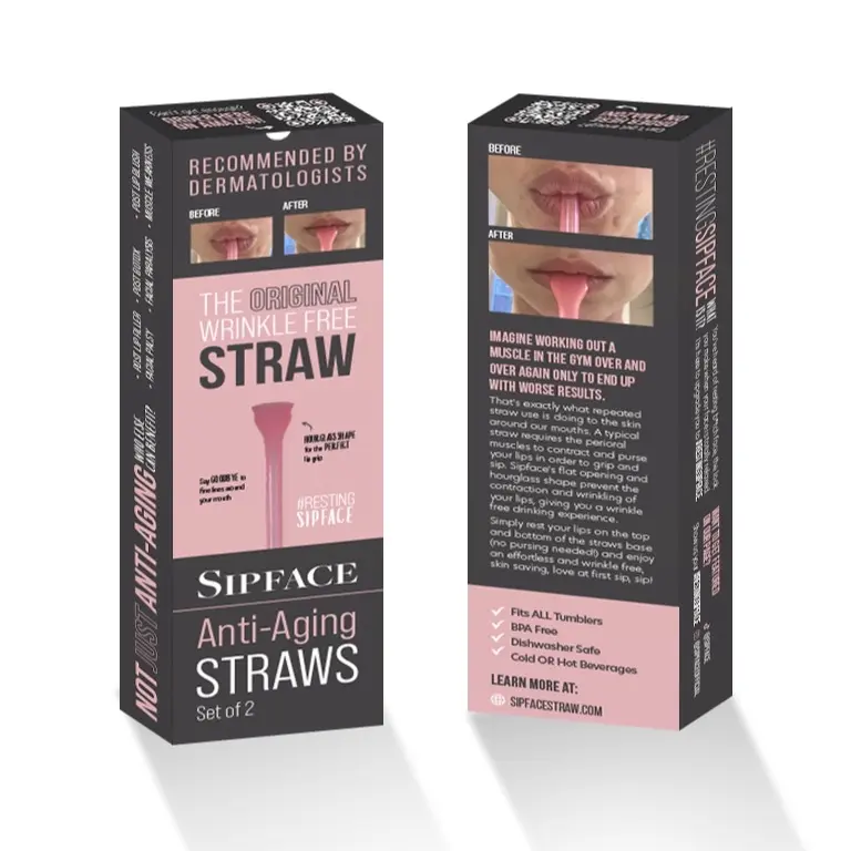 Sipface Anti-Aging Wrinkle Free Straws - Set of 2 - Fits All Tumblers - BPA Free & Dishwasher Safe - Recommended by Dermatologists