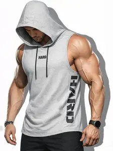 Men’s Sleeveless Hooded Sports Tank Top — Casual, Breathable, Quick-Dry, Stretchy Running Shirt with Side Print Design; Drop-Shoulder Sleeveless Summer Essential Sportswear Fabric Shoe Wetsuit Workout Vest