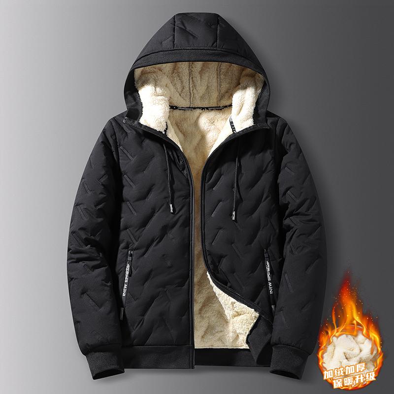 2026 New Hooded Cotton Jacket Men's Winter Fleece Lined Warm Coat Ultrasonic Cotton Toothbrush Design