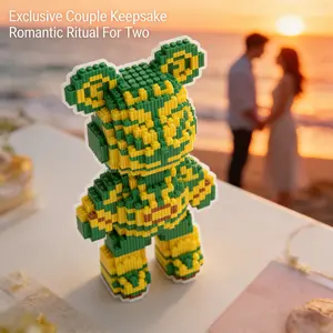 Bronze Bear Building Block Toy Model Ys1370, 27cm Desktop Decoration, DIY Craft Kit Gift for Birthday & Holidays