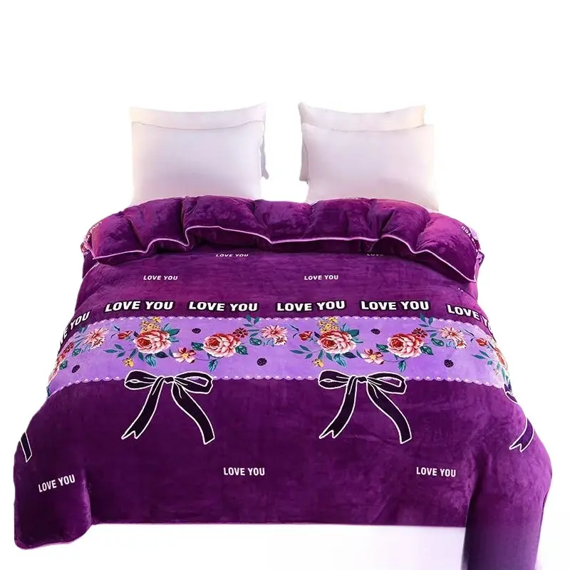 New Winter Thickened Warm Golden Mink Milk Velvet Four Piece Bedding Set with Lace Bed Skirt Flannel Coral Fleece Duvet Cover
