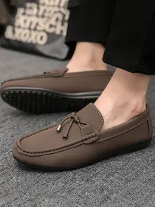 Men's Classic Matte Leather Low-Top Soft Slippers, /coffee Color Options, Casual Comfort Loafers Driving Shoes