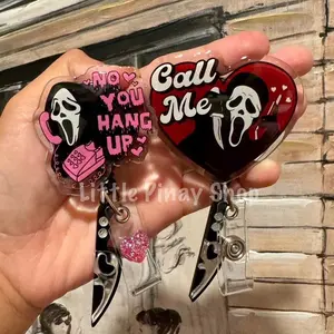 ID BADGRE REELS , CUTE FUNNY , GHOST , HALLOWEEN , HORROR , NO YOU HANG UP , CALL ME healthcare worker Retractable Badge Holder