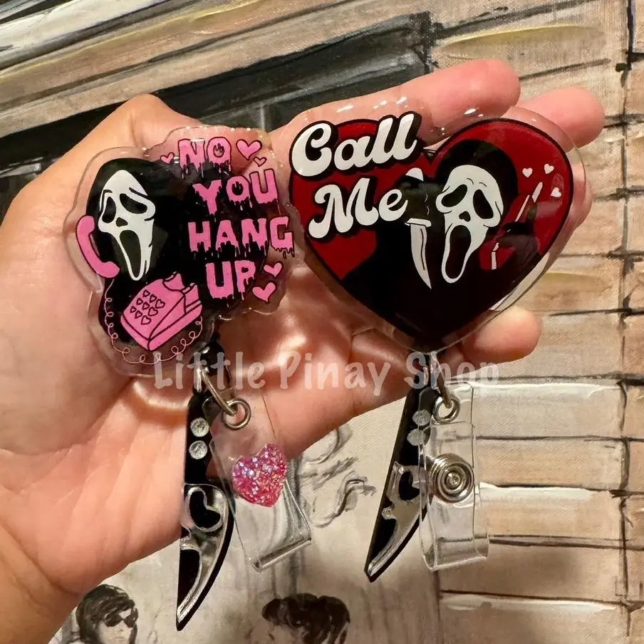 ID BADGRE REELS , CUTE FUNNY , GHOST , HALLOWEEN , HORROR , NO YOU HANG UP , CALL ME healthcare worker Retractable Badge Holder