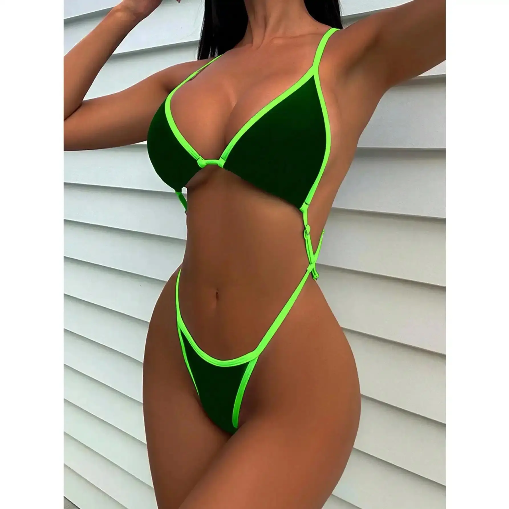 Swim Summer Beach Neon Binding Crisscross Swimsuit Bathing Suit