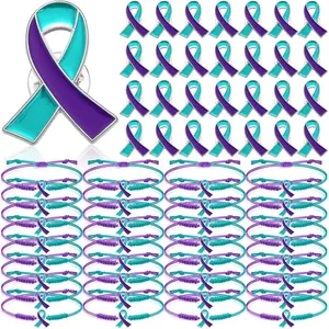 60 count  Teal  Prevention Awareness Accessories Include 30 Braided Bracelets 30 Ribbon Pins Mental   Prevention Gifts for Women Cancer Survivor