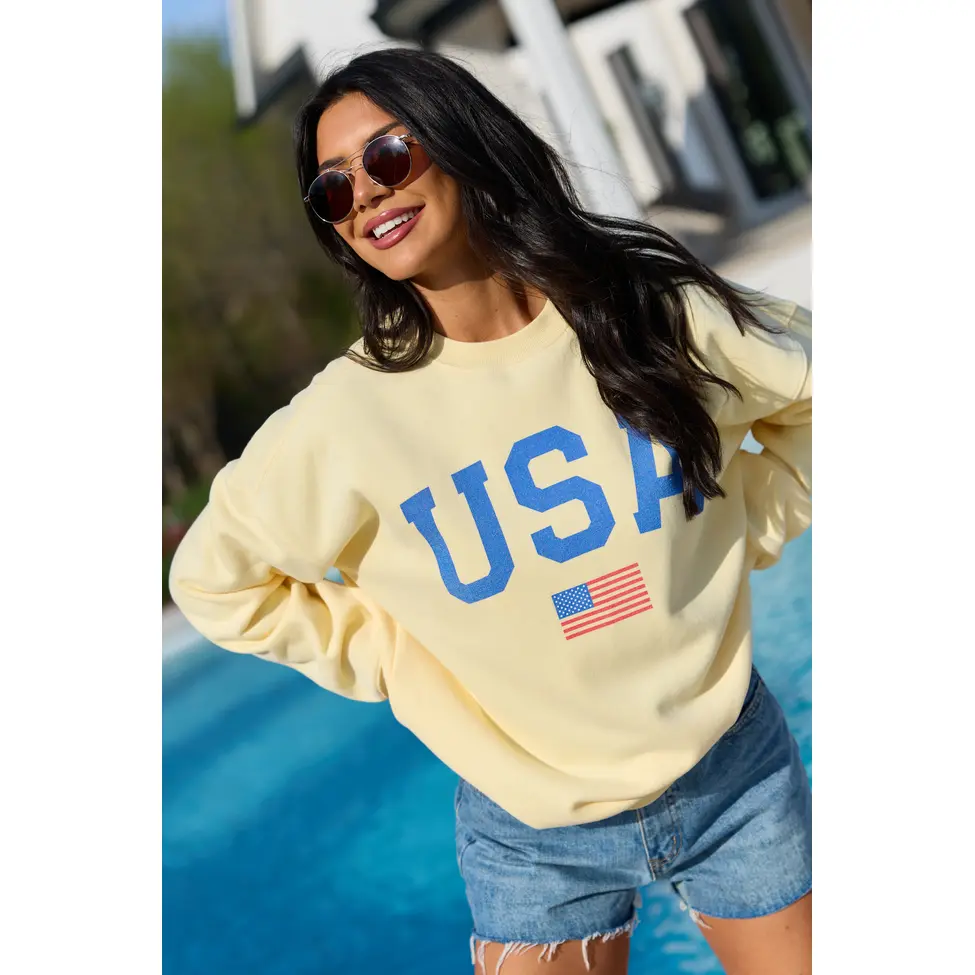 Athletic USA Flag Yellow Graphic Sweatshirt