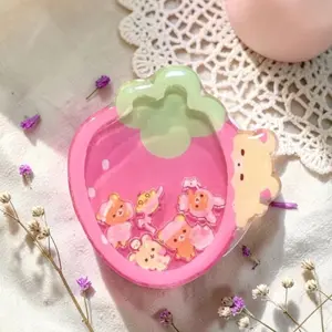 Cute Strawberry Bear Phone Grip Shaker | Kawaii Pink Fruit Phone Holder Coquette Gift