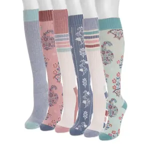 Women's 6-Pack Tall Cotton Blend Compression Knee-High Socks - Birdseye Knit, Breathable, Snug Leg Fit, All-Day Everyday Wear, All-Day Knee-High Socks, Breathable Knee-High Socks
