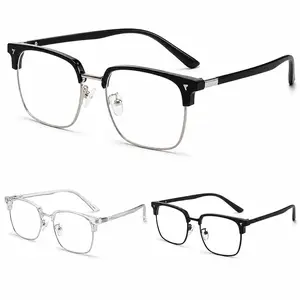 Blue Light Filter Glasses | Retro Square Semi-Rimless Frame | Stylish PC & Metal Hybrid Eyewear | Non-Prescription Computer Glasses | for Reading, Gaming & Screen Time