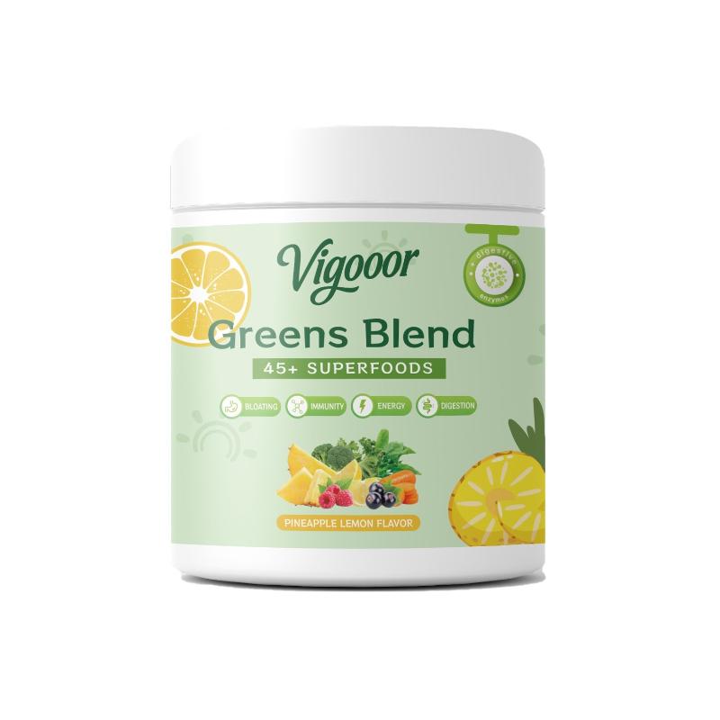 Vigooor New Upgrade, Green Superfood Powder - Digestive Support, Intestinal Health, Relieve Bloating, Contains Probiotics and Antioxidants, No Added Sugar, No Additives, 240 oz Can, One Scoop is about 8 oz, 30 Days, Blender Included (Battery Not Included)