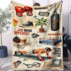 Boxing Theme Flannel Blanket, Soft Comfortable Home Office Travel Camping Blanket, Air Conditioning Room Warm Sleep Blanket, Sofa Blanket