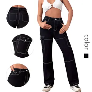 Chic Women's School Fits High - Waisted Black Cargo Jeans