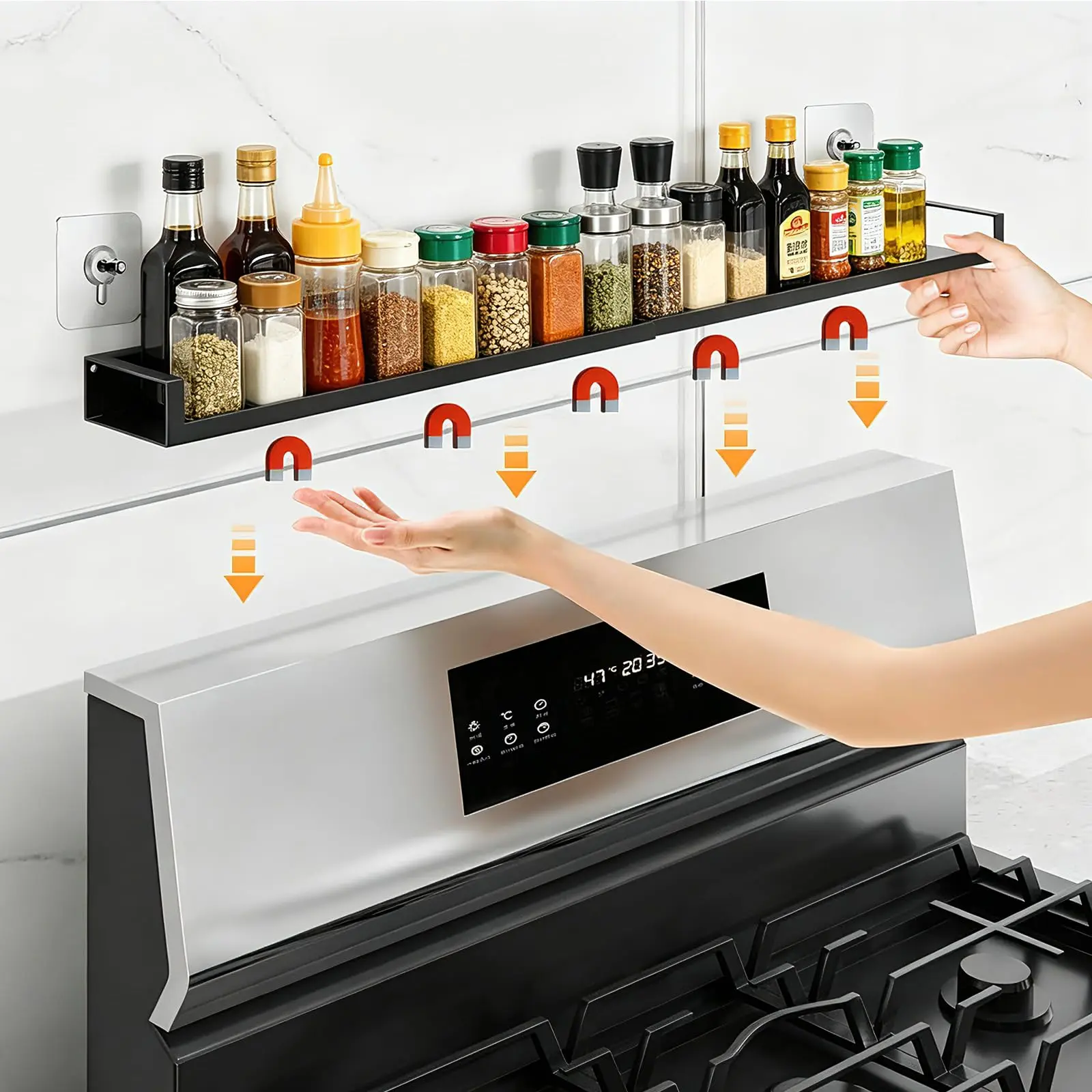 16"~31" Strong Magnetic Shelf for Stove Top - Adjustable Oven Shelf Spice Rack Over the Stove Stovetop Storage Kitchen, Home Organizer, Kitchen Accessories