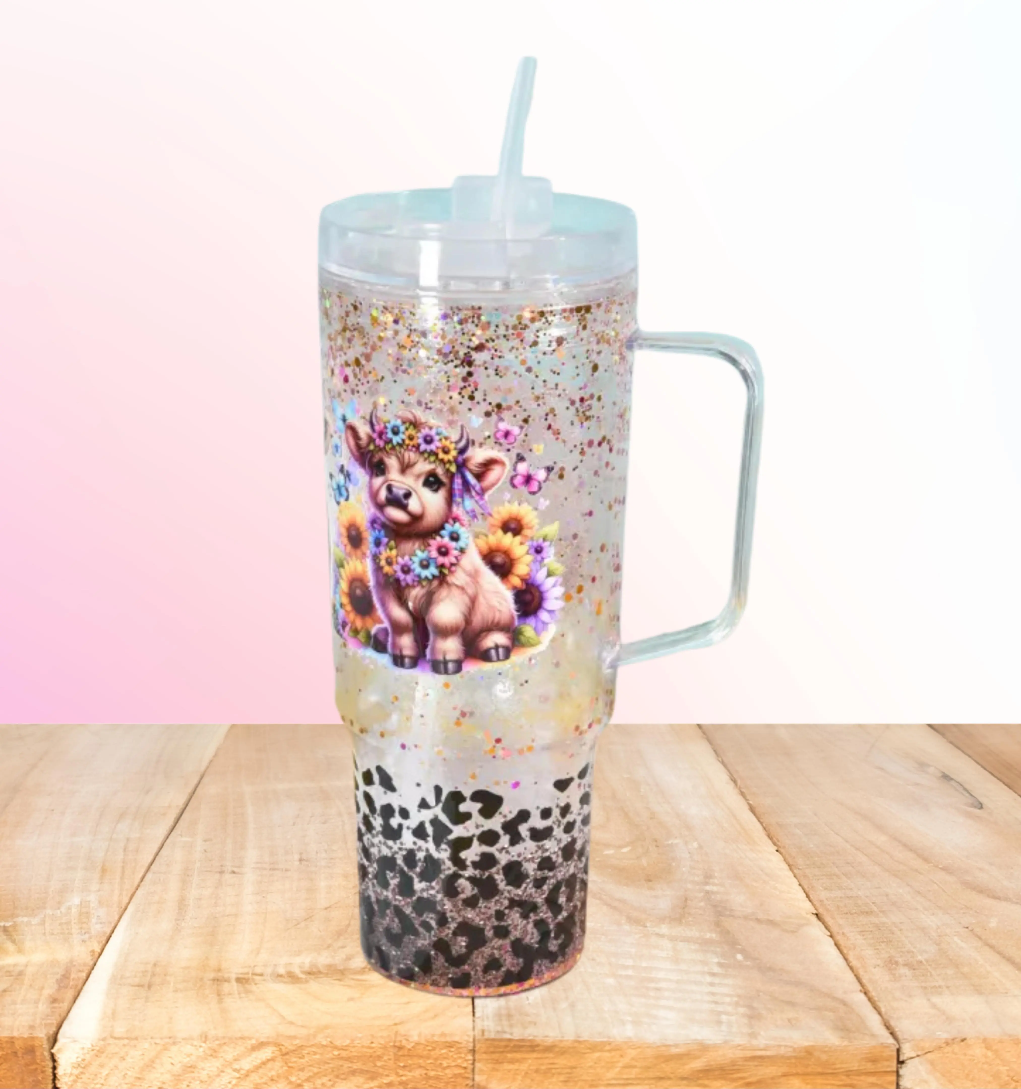 1 Tumbler 40oz (1,000-2,000 ml) Premium Acrylic Sleek Portable Snow Globe Water Tumbler with Lid, Pre-Drilled Hole, Built-In Handle - Washable Kitchenware Drinking Vessel for Creative Projects