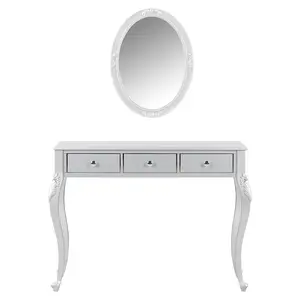 Luxury Makeup Vanity Desk with Oval Mirror, 3-Drawer Dressing Table for Jewelry Storage, Elegant Console Table for Entryway, Living Room & Bedroom, Stylish Home Decor,Silver