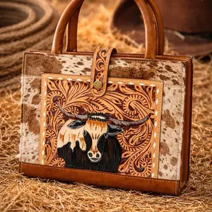 Oh My Longhorn Bible Book Cover with Intricate Paisley Design and Cowhide Accents for Western Style
