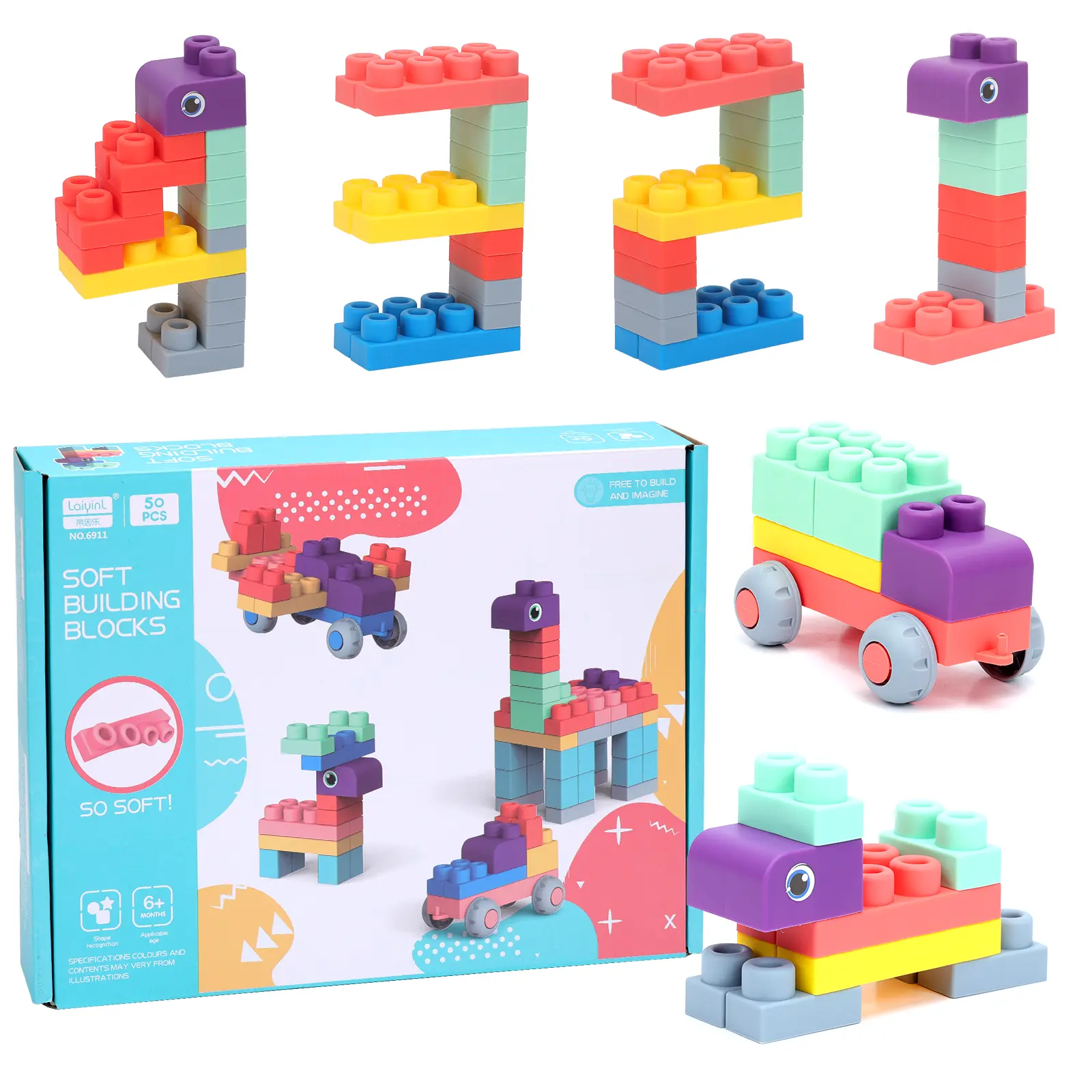 COUOMOXA Soft Building Block for Toddler: Large Educational Toys for 6-12 Months and 1-3 Year Old - STEM Soft Rubber Blocks for Preschool Playroom - for Boys and Girls