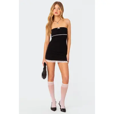 edikted black and white dress Edikted Women's Striped Off Shoulder Cutout Mini Dress