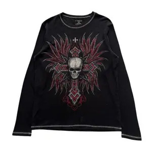 Skull Cross Wing Grunge Cyber Y2K Long Sleeve Thermal Shirt - Unisex Fashion Statement Cotton Fit