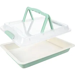 Jelly Roll Pan with Lid 16.9"x12" 2" Deep Nonstick Sheet Cake Pan Snap-Lock Lid for Potluck PFOA-Free Oven Safe 450°F Mint Green