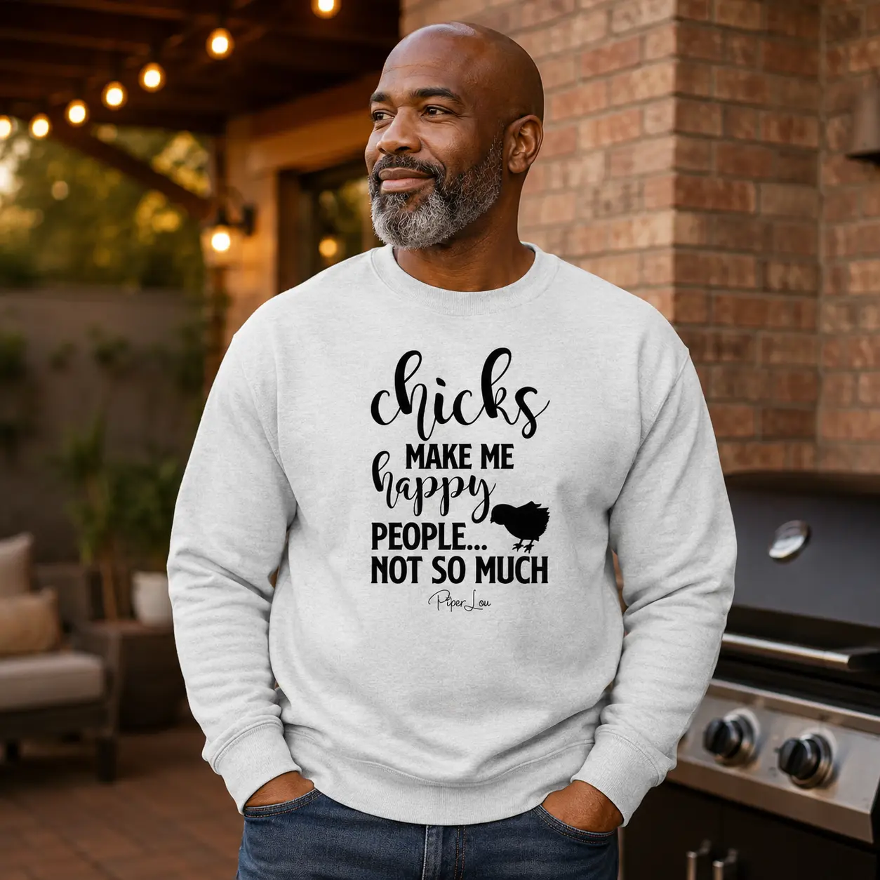 Men's Classic "Chicks Make Me Happy" Graphic Long Sleeve Casual White Pullover Sweater - Soft Cotton-Blend Yarn-Spandex Knit, Round Neck, Double-Stitched Hem, Warm for Colder Months, Menswear Tops