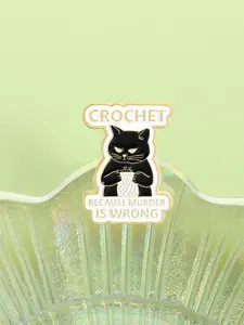 Punk Black Cat CROCHET BECAUSE MURDER IS WRONG Enamel Pin Badge, Funny Cartoon Animal Alloy Metal Brooch, Backpack Lapel Pins Gift for Friends, All Seasons Jewelry Accessory