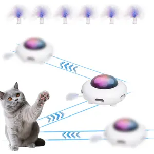 "Interactive Cat Toy，Automatic Kitten Toy，Moving Feather Toys for All Breeds，USB Charge Automatic Kitten Toys,White，Entertainment with 6pcs Feathers -UFO"