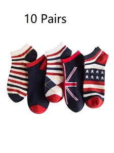 10 Pairs Men Women Flag Pattern Ankle Socks, Usa Uk Flag Casual Low Cut Socks, Comfortable Breathable Daily Socks, Unisex Footwear
